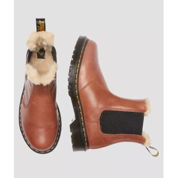 Dr. Martens Women's Tan Farrier 2976 Leonore Faux Fur-Lined Chelsea Boots Size 7 - Picture 4 of 10